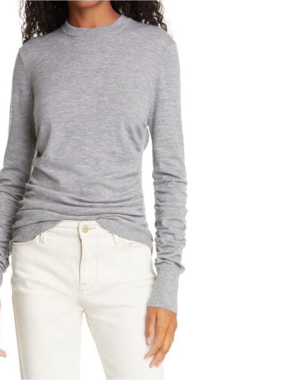 Frame Luxe Silk Blend Heather Gray Crewneck Sweater, size XS